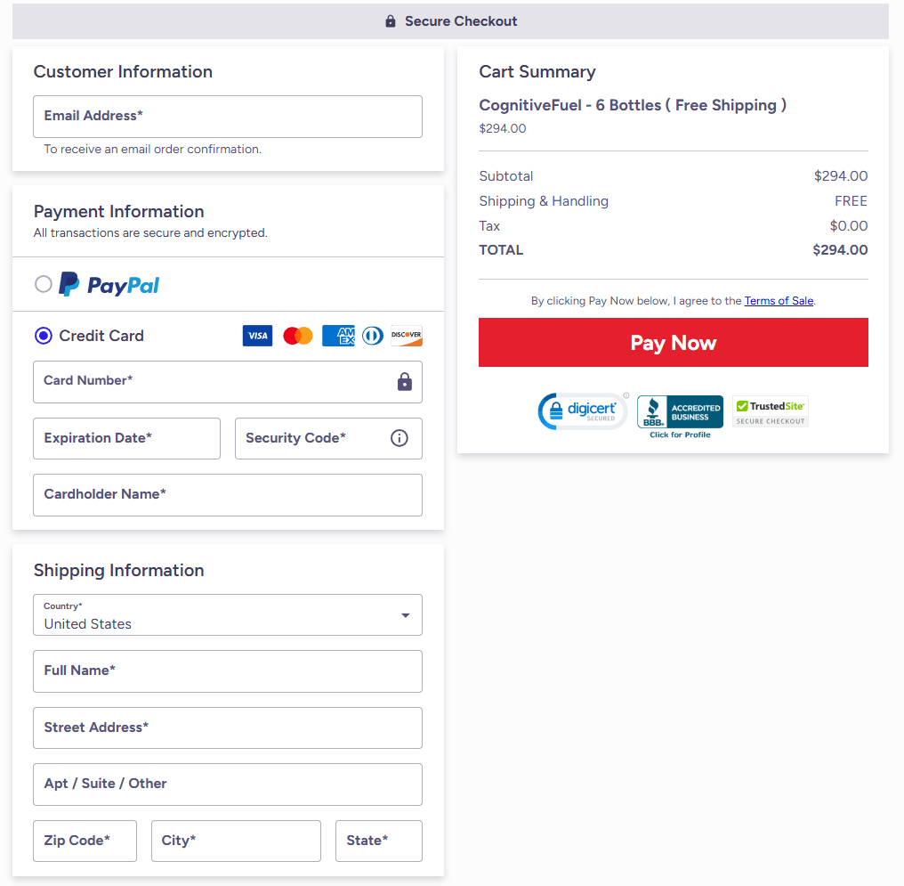 CognitiveFuel order page